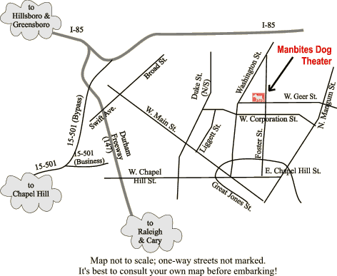 map to Manbites Dog Theater in Durham